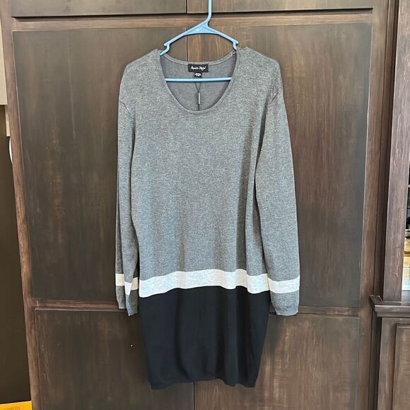NWT Charlie Paige Gray Black Long Sleeve Sweater Dress Large - Picture 2 of 7